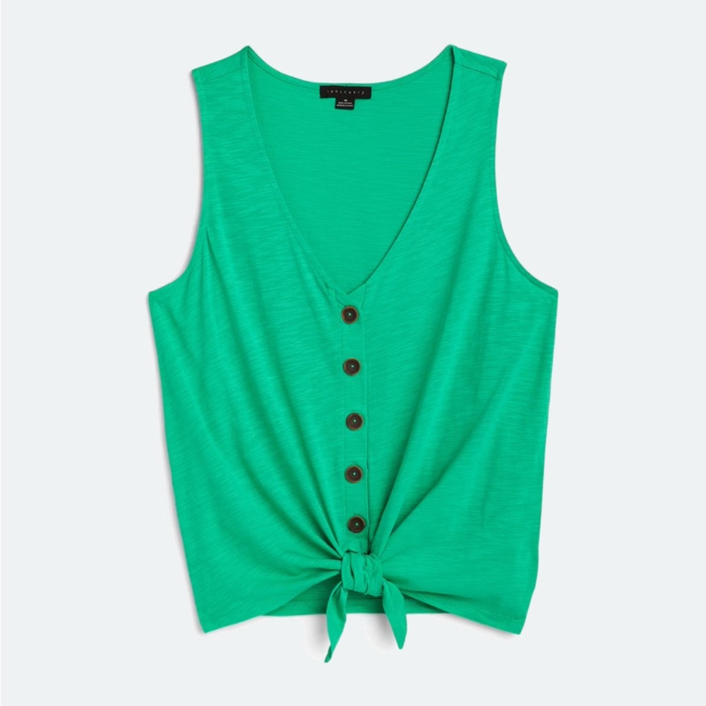 Sanctuary Vibrant Green Button-Down Tie Tank Top